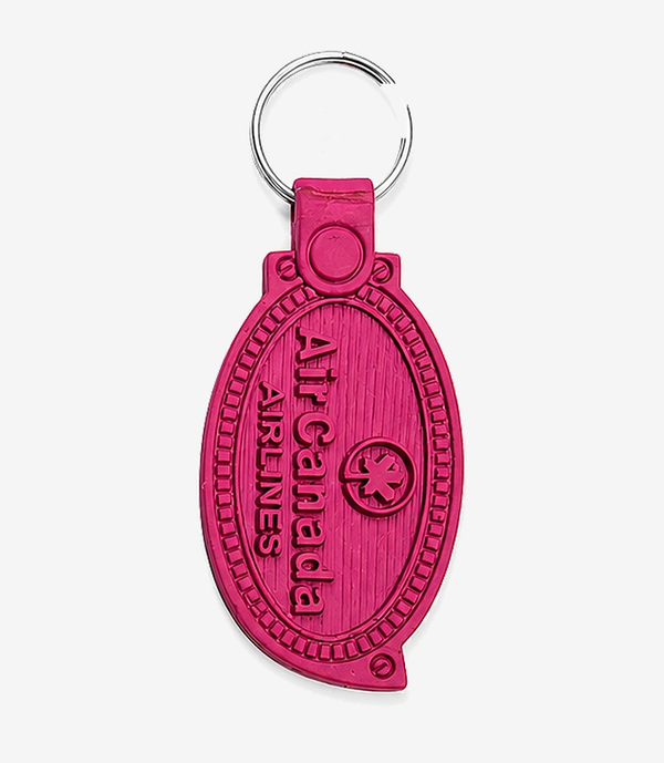 KKM-p03-03-die-moulding-pvc-keychain Pink PVC keychain on a metal split ring
