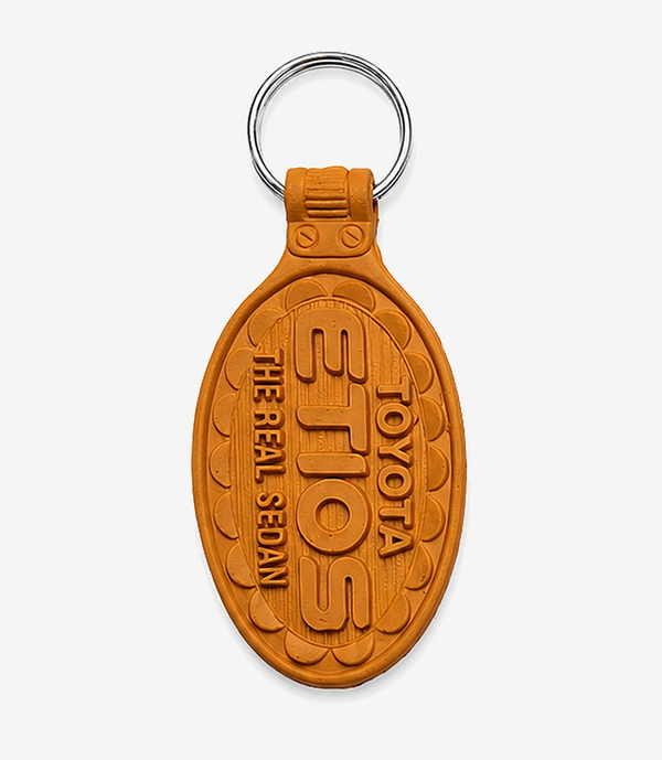 Orange PVC keychain on a metal split ring