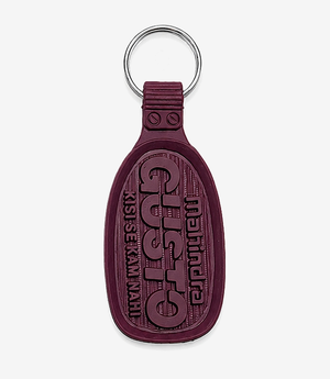 KKM-p04-03-die-moulding-pvc-keychain Maroon PVC keychain on a metal split ring