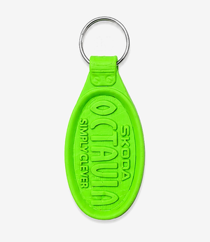 KKM-p06-04-die-moulding-1st-quality-pvc-keychain Green PVC keychain on a metal split ring