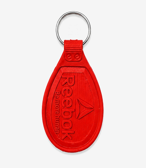 Red PVC keychain on a metal split ring