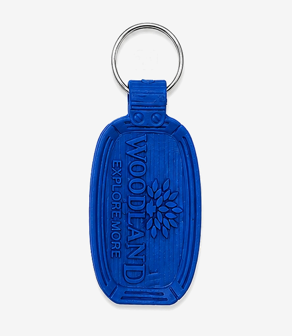 Blue PVC keychain on a metal split ring