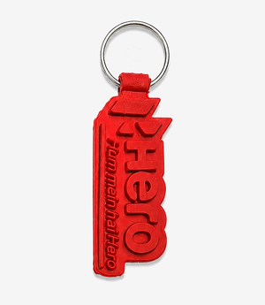 Red PVC keychain on a metal split ring