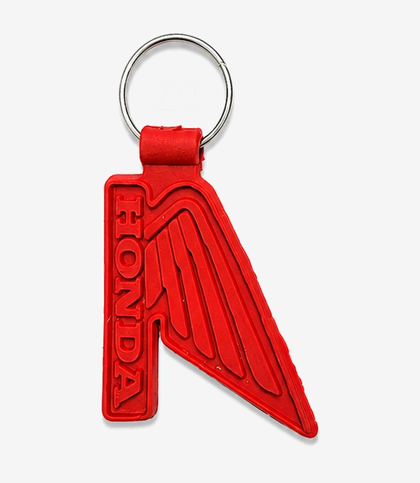 Red PVC keychain on a metal split ring