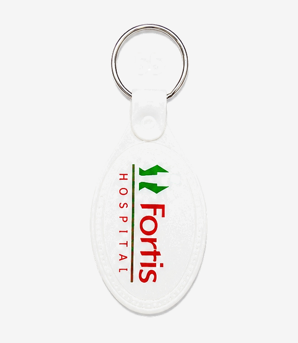 KKM-p13-02-abs-double-sided-laminated-keychain White ABS keychain on a metal split ring