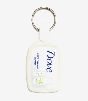 White ABS keychain on a metal split ring