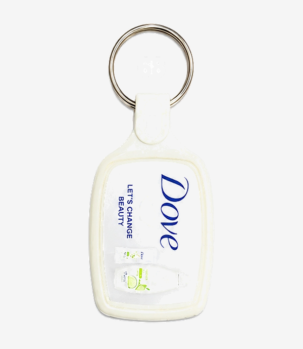 White ABS keychain on a metal split ring