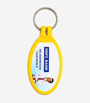 Yellow ABS keychain on a metal split ring