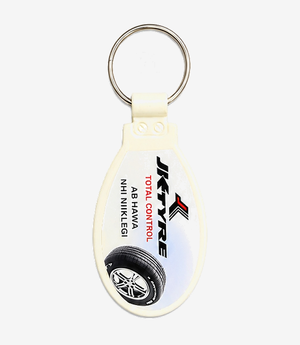 White ABS keychain on a metal split ring