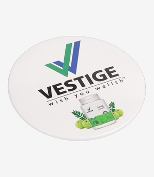 White printed badge