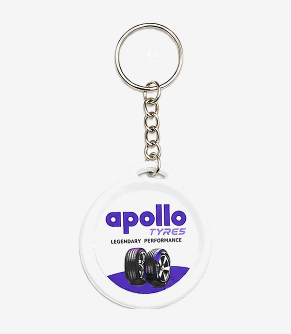 Grey plastic keychain on a metal split ring