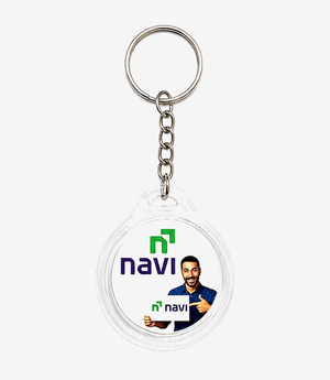 White plastic keychain on a metal split ring