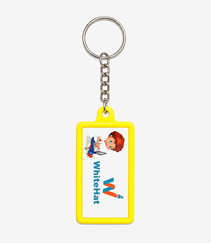 Yellow plastic keychain on a metal split ring