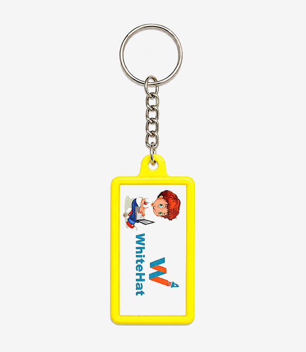 Yellow plastic keychain on a metal split ring