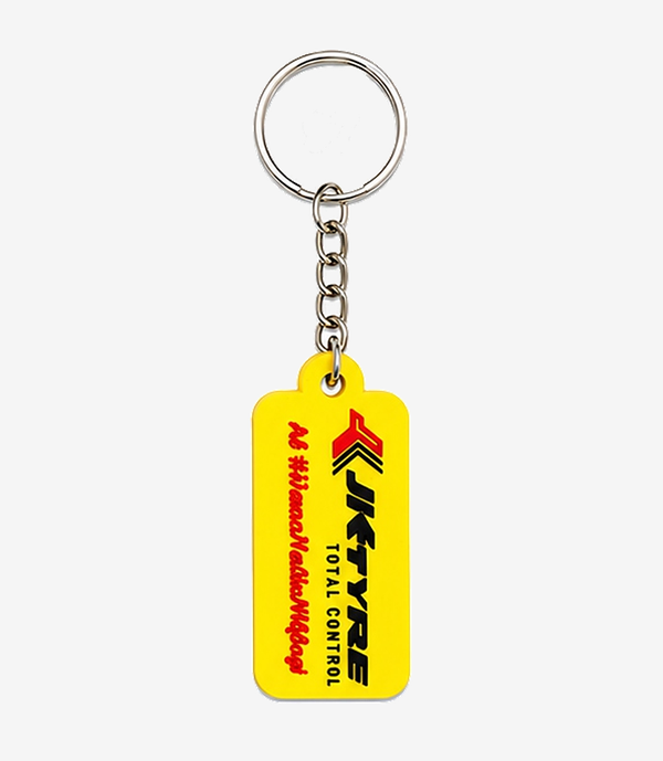 Yellow silicone keychain on a metal split ring