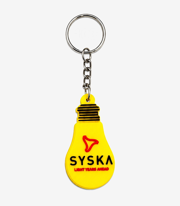 Yellow silicone keychain on a metal split ring