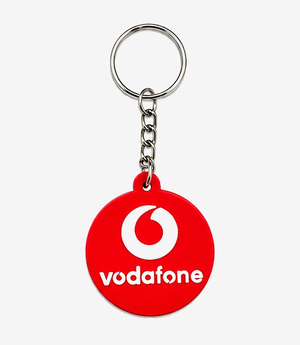KKM-p21-05-silicon-keychain-embossed-single-side Red silicone keychain on a metal split ring