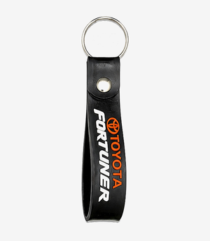 KKM-p22-03-silicon-belt-keychain-embossed-double-side Black silicone keychain on a metal split ring