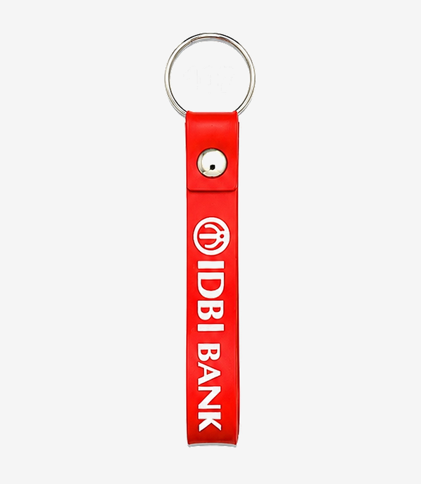 KKM-p22-05-silicon-belt-keychain-embossed-double-side Red silicone keychain on a metal split ring