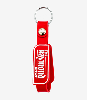 KKM-p23-01-silicon-belt-keychain-embossed-double-side Red silicone keychain on a metal split ring