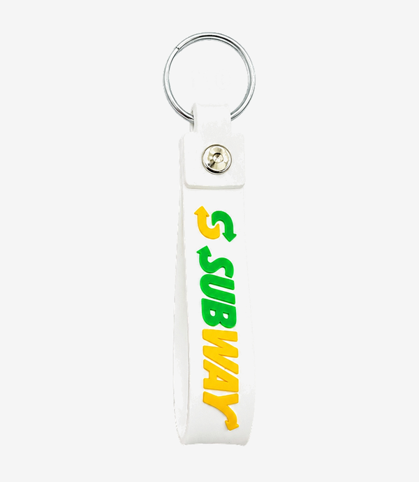 White silicone keychain on a metal split ring