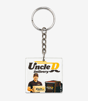 Orange acrylic keychain on a metal split ring
