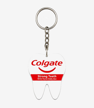 Red acrylic keychain on a metal split ring