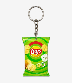 Green acrylic keychain on a metal split ring