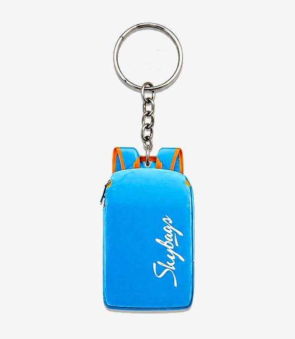 KKM-p30-03-acrylic-keychain-4mm Blue acrylic keychain on a metal split ring