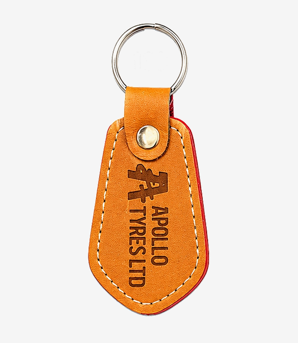 KKM-p31-01-leather-imported-rexine-keychain Tan leather keychain on a metal split ring
