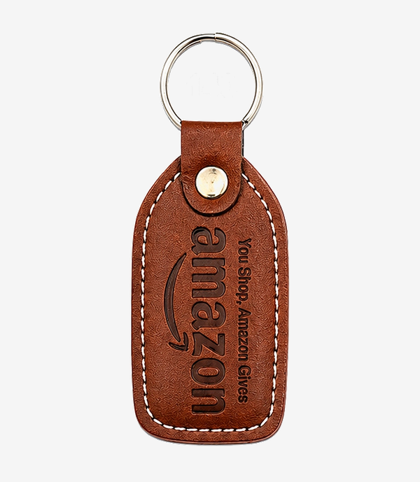 Brown leather keychain on a metal split ring