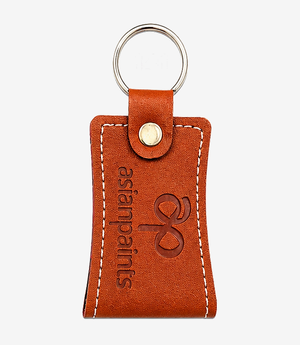 KKM-p31-03-leather-imported-rexine-keychain Tan leather keychain on a metal split ring