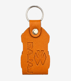 KKM-p31-05-leather-imported-rexine-keychain Tan leather keychain on a metal split ring