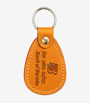 Tan leather keychain on a metal split ring