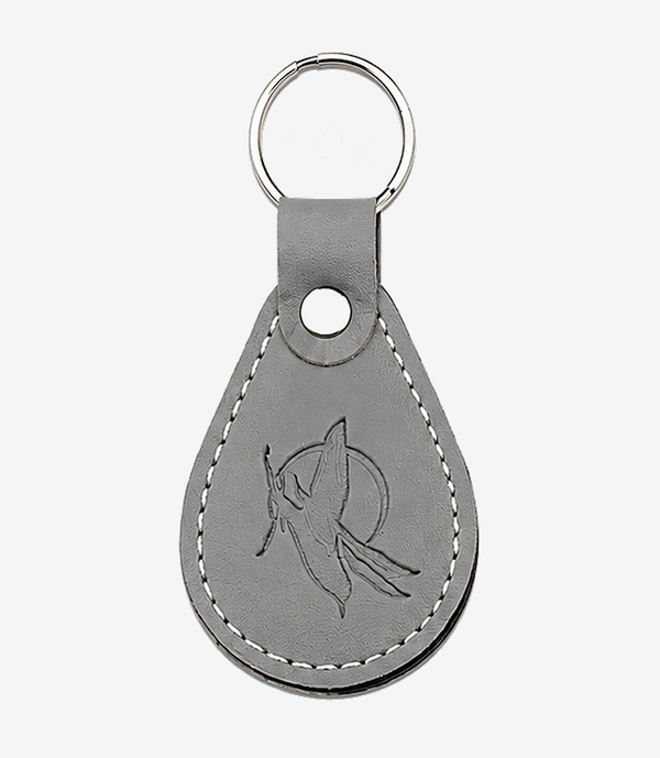 KKM-p32-01-leather-imported-rexine-keychain Grey leather keychain on a metal split ring