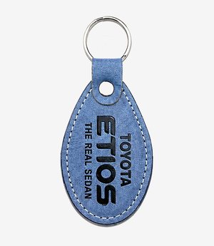 KKM-p32-06-leather-imported-rexine-keychain Blue leather keychain on a metal split ring
