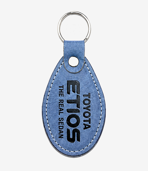 KKM-p32-06-leather-imported-rexine-keychain Blue leather keychain on a metal split ring