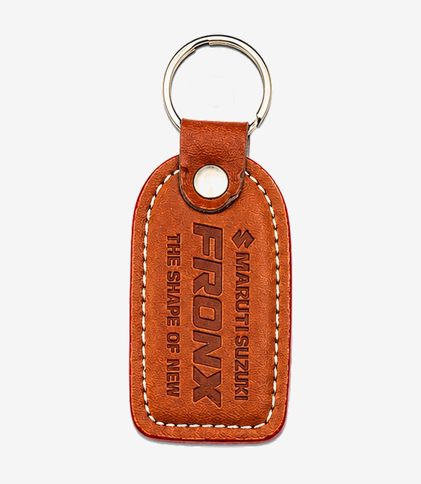 Tan leather keychain on a metal split ring