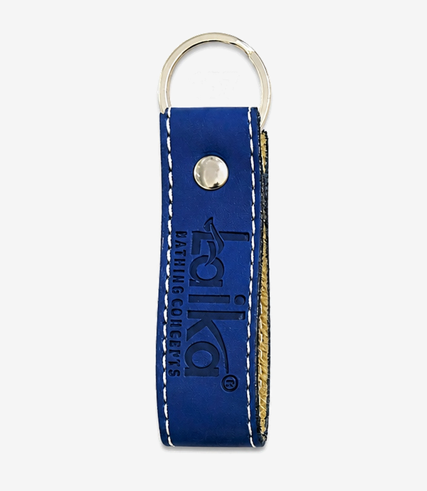 KKM-p34-01-leather-imported-rexine-keychain Blue leather keychain on a metal split ring