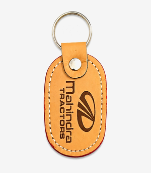 Tan leather keychain on a metal split ring