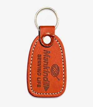 Tan leather keychain on a metal split ring