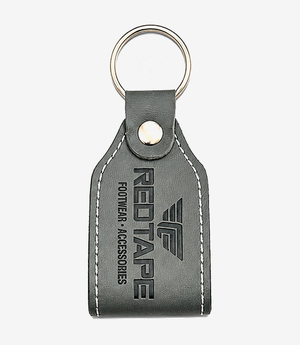 KKM-p35-02-leather-imported-rexine-keychain Grey leather keychain on a metal split ring