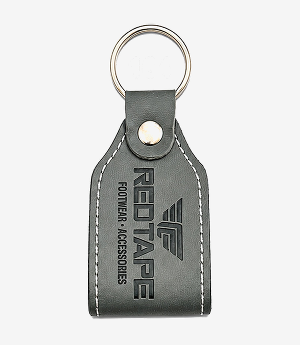 KKM-p35-02-leather-imported-rexine-keychain Grey leather keychain on a metal split ring