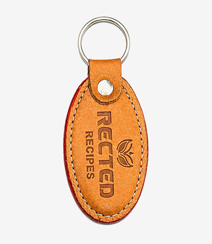 Tan leather keychain on a metal split ring