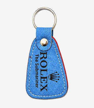 KKM-p35-04-leather-imported-rexine-keychain Blue leather keychain on a metal split ring