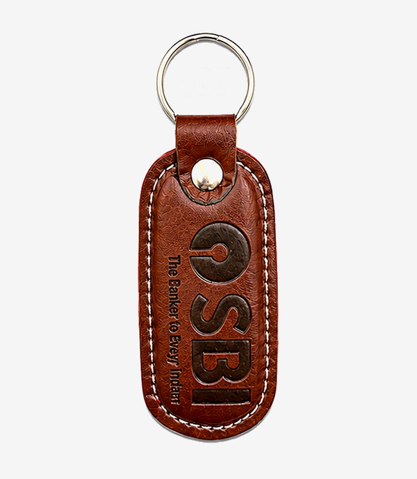 KKM-p35-05-leather-imported-rexine-keychain Brown leather keychain on a metal split ring