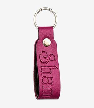 KKM-p35-06-leather-imported-rexine-keychain Pink leather keychain on a metal split ring