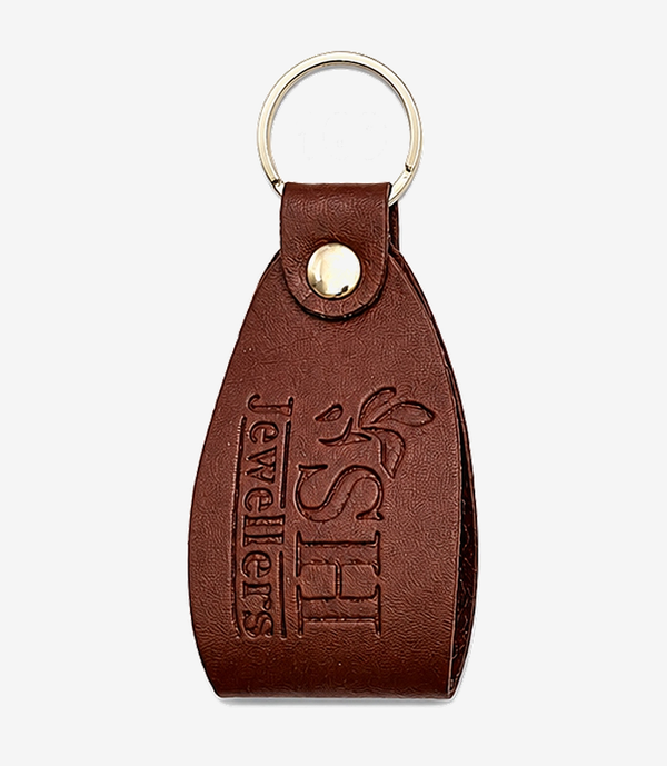 KKM-p36-01-leather-imported-rexine-keychain Brown leather keychain on a metal split ring