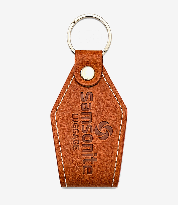 KKM-p36-02-leather-imported-rexine-keychain Tan leather keychain on a metal split ring