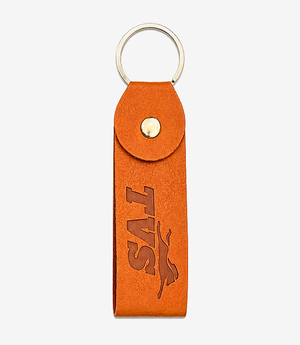Tan leather keychain on a metal split ring